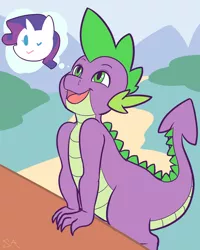 Size: 2400x3000 | Tagged: safe, artist:souladdicted, derpibooru import, rarity, spike, dragon, pony, unicorn, cute, female, imagination, male, minimalist, modern art, one eye closed, open mouth, shipping, smiling, sparity, straight, wink