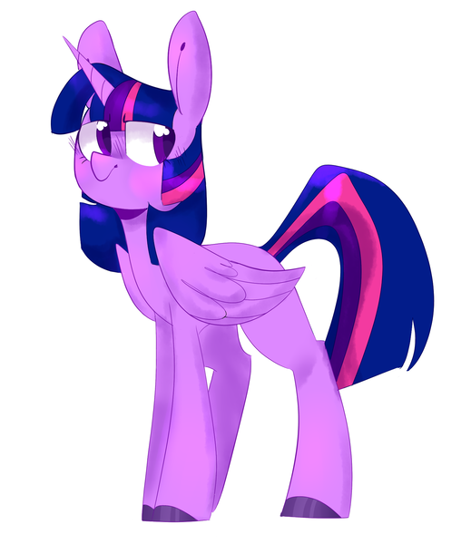 Size: 1567x1813 | Tagged: safe, artist:arloueu, derpibooru import, twilight sparkle, twilight sparkle (alicorn), alicorn, pony, colored hooves, folded wings, looking away, looking sideways, simple background, solo, standing, white background