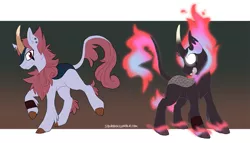 Size: 1227x700 | Tagged: safe, artist:sburbox, derpibooru import, ponified, demon, kirin, nirik, cloven hooves, crossover, ear piercing, earring, fire, fire magic, glowing eyes, image, jewelry, mane of fire, piercing, png, solo, star vs the forces of evil, tom lucitor