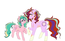 Size: 3024x1917 | Tagged: safe, artist:cornerverse, derpibooru import, oc, oc:quintessence, oc:supernova, unofficial characters only, unicorn, base used, female, lesbian, mare, oc x oc, offspring, offspring shipping, one eye closed, parent:starlight glimmer, parent:sunburst, parents:starburst, scar, shipping, simple background, socks (coat marking), transparent background