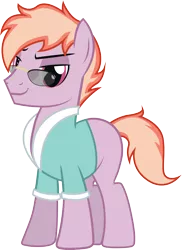 Size: 2097x2885 | Tagged: safe, artist:duskthebatpack, derpibooru import, oc, oc:pop style, unofficial characters only, earth pony, pony, blank flank, clothes, glasses, male, shirt, simple background, smiling, solo, stallion, standing, transparent background, vector