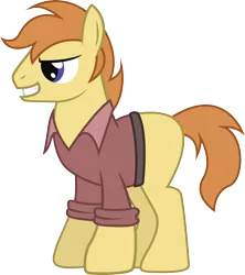 Size: 2301x2588 | Tagged: safe, artist:duskthebatpack, derpibooru import, oc, oc:tire iron, unofficial characters only, earth pony, pony, clothes, grin, male, shirt, simple background, smiling, solo, stallion, standing, transparent background, vector