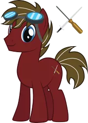 Size: 2060x2865 | Tagged: safe, artist:duskthebatpack, derpibooru import, oc, oc:tinker switch, unofficial characters only, earth pony, pony, goggles, male, simple background, smiling, solo, stallion, standing, transparent background, vector
