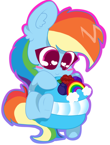 Size: 2807x3689 | Tagged: safe, artist:kittyrosie, derpibooru import, rainbow dash, pegasus, pony, chibi, female, food, heart eyes, macaron, mare, simple background, solo, transparent background, wingding eyes