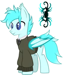 Size: 2606x3085 | Tagged: safe, artist:duskthebatpack, derpibooru import, oc, oc:radbat, unofficial characters only, bat pony, pony, bat wings, clothes, ear fluff, folded wings, long sleeves, male, shirt, simple background, slit eyes, smiling, solo, stallion, standing, transparent background, vector