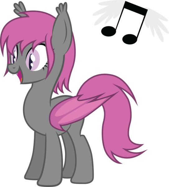 Size: 2491x2752 | Tagged: safe, artist:duskthebatpack, derpibooru import, oc, oc:fruitful melody, unofficial characters only, bat pony, pony, bat wings, ear fluff, fangs, female, folded wings, happy, mare, open mouth, simple background, slit eyes, solo, standing, transparent background, vector