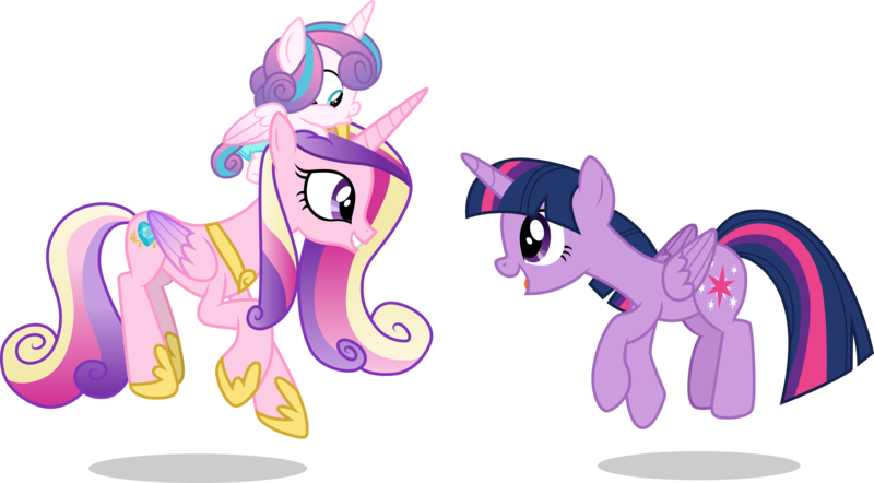 Size: 5425x3000 | Tagged: safe, artist:cloudyglow, derpibooru import, princess cadance, princess flurry heart, twilight sparkle, twilight sparkle (alicorn), alicorn, ladybug, pony, road to friendship, aunt and niece, auntie twilight, baby, baby pony, diaper, female, looking at each other, mare, mother and daughter, simple background, smiling, sunshine sunshine, transparent background, vector