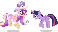 Size: 5425x3000 | Tagged: safe, artist:cloudyglow, derpibooru import, princess cadance, princess flurry heart, twilight sparkle, twilight sparkle (alicorn), alicorn, ladybug, pony, road to friendship, aunt and niece, auntie twilight, baby, baby pony, diaper, female, looking at each other, mare, mother and daughter, simple background, smiling, sunshine sunshine, transparent background, vector