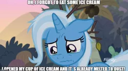 Size: 888x499 | Tagged: safe, derpibooru import, edit, edited screencap, screencap, trixie, pony, unicorn, road to friendship, crying, female, image macro, mare, meme, messy mane, solo, teary eyes, trixie yells at everything