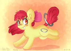 Size: 4900x3500 | Tagged: safe, artist:compassrose0425, artist:inkwellartz, derpibooru import, apple bloom, earth pony, pony, the cutie pox, abstract background, adorabloom, blushing, chest fluff, cute, ear fluff, female, filly, grin, happy, image, looking at you, loop-de-hoop, png, smiling, solo