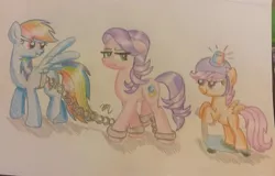 Size: 1165x744 | Tagged: arrested, artist:prinrue, chains, cuffs, derpibooru import, police, rainbow dash, safe, scootaloo, shackles, spoiled rich, traditional art