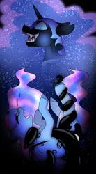 Size: 1056x1920 | Tagged: safe, artist:ask-azalea-grey, derpibooru import, nightmare moon, princess luna, alicorn, pony, crying, duality, duo, ethereal mane, female, floppy ears, mare, open mouth, redraw, starry mane, tentacles