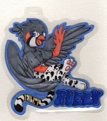 Size: 2003x2275 | Tagged: safe, artist:twisted-sketch, derpibooru import, oc, oc:ruzeth, gryphon, badge, species swap