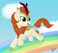 Size: 4000x3650 | Tagged: a kirin tale, artist:arcane-thunder, autumn blaze, awwtumn blaze, cute, derpibooru import, female, kirin, open mouth, quadrupedal, rainbow, safe, scene interpretation, singing, solo, sounds of silence