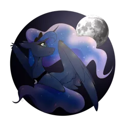 Size: 1280x1280 | Tagged: safe, artist:ask-azalea-grey, derpibooru import, princess luna, pony, abstract background, ethereal mane, female, floppy ears, head turn, jewelry, looking back, mare, moon, regalia, sad, simple background, solo, spread wings, starry mane, transparent background, wings