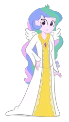 Size: 625x1100 | Tagged: safe, artist:dm29, derpibooru import, princess celestia, equestria girls, :p, clothes, commission, dress, gown, principal celestia, sillestia, silly, simple background, solo, tongue out, transparent background, wings