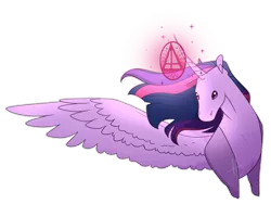 Size: 1280x960 | Tagged: safe, artist:ask-azalea-grey, derpibooru import, twilight sparkle, twilight sparkle (alicorn), alicorn, pony, female, glowing horn, magic, mare, realistic, simple background, solo, spread wings, transparent background, windswept mane, wings