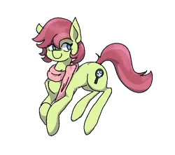 Size: 533x472 | Tagged: safe, artist:rellopone, derpibooru import, oc, oc:prancy drew, unofficial characters only, earth pony, pony, blue eyes, clothes, cutie mark, eye bag, female, green coat, magnifying glass, mare, prancing, red mane, scarf, simple background, simple shading, solo, transparent background