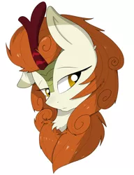 Size: 900x1170 | Tagged: artist:llhopell, autumn blaze, bust, chest fluff, derpibooru import, ear down, female, kirin, portrait, safe, simple background, solo, sounds of silence, white background