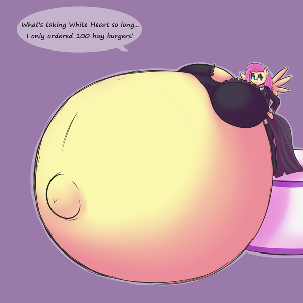 Size: 4000x4000 | Tagged: source needed, questionable, artist:funble, derpibooru import, fluttershy, oc, anthro, pegasus, unguligrade anthro, belly, belly button, big breasts, breasts, canon x oc, clothes, dialogue, female, fluttergoth, huge breasts, hyper, hyper pregnancy, implied oc, implied shipping, implied straight, implied white heart, implied whiteshy, impossibly large belly, impossibly large breasts, preggoshy, pregnant, simple background, solo, solo female, whiteshy