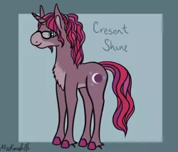 Size: 1750x1500 | Tagged: safe, artist:misskanabelle, derpibooru import, oc, oc:cresent shine, unofficial characters only, pony, unicorn, chest fluff, colored hooves, crack ship offspring, female, glasses, mare, offspring, parent:moondancer, parent:star bright, parents:moonbright, signature, solo