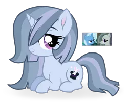 Size: 1305x1077 | Tagged: safe, artist:unoriginai, derpibooru import, marble pie, trixie, oc, pony, unicorn, adoptable, crack shipping, female, filly, lesbian, magical lesbian spawn, marbixie, offspring, parent:marble pie, parent:trixie, parents:marbixie, screencap reference, shipping, simple background, transparent background