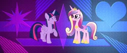 Size: 3440x1440 | Tagged: safe, artist:foxtail8000, artist:laszlvfx, artist:slb94, derpibooru import, edit, princess cadance, twilight sparkle, twilight sparkle (alicorn), alicorn, pony, cute, eyes closed, happy, open mouth, twiabetes, wallpaper, wallpaper edit