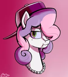 Size: 890x1000 | Tagged: safe, artist:hc0, derpibooru import, sweetie belle, pony, bust, cigarette, hat, looking at you, older, older sweetie belle, solo