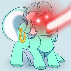 Size: 1200x1200 | Tagged: safe, artist:witchtaunter, derpibooru import, edit, lyra heartstrings, pony, unicorn, chest fluff, ear fluff, faic, female, frown, glowing eyes, glowing eyes meme, gradient background, gray background, hoof fluff, imma firin mah lazah, laser, leg fluff, magic blast, mare, meme, open mouth, scared, screaming, screaming lyra meme, shoop da whoop, shoulder fluff, simple background, solo, tongue out, wat, wide eyes