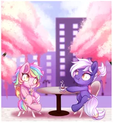 Size: 800x875 | Tagged: safe, artist:cabbage-arts, derpibooru import, oc, oc:moon sugar, oc:paper stars, unofficial characters only, bat pony, pony, amputee, bandage, bat pony oc, cup, cute, food, milkshake, missing limb, open mouth, smiling, table, tea, teacup, ych result