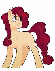 Size: 1024x1317 | Tagged: safe, artist:whisperseas, derpibooru import, oc, unofficial characters only, earth pony, pony, blank flank, braid, female, freckles, mare, offspring, parent:apple bloom, parent:tender taps, parents:tenderbloom, simple background, solo, white background