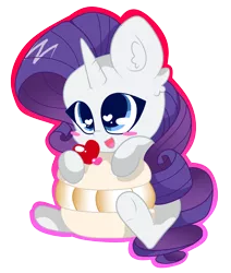 Size: 2944x3472 | Tagged: safe, artist:kittyrosie, derpibooru import, rarity, pony, unicorn, chibi, female, food, heart eyes, macaron, mare, simple background, solo, transparent background, wingding eyes