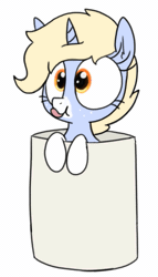Size: 301x526 | Tagged: safe, artist:wafflecakes, derpibooru import, oc, oc:nootaz, unofficial characters only, pony, unicorn, animated, blinking, cup, cup of pony, cute, freckles, micro, nootabetes, raspberry, simple background, socks (coat marking), solo, tongue out, white background