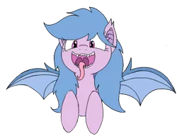 Size: 445x341 | Tagged: safe, artist:wafflecakes, derpibooru import, oc, oc:fruit hulu, unofficial characters only, bat pony, fangs, open mouth, simple background, spread wings, tongue out, transparent background, wings