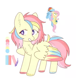 Size: 1280x1305 | Tagged: safe, artist:fusionsofponies, artist:koteikow, derpibooru import, fluttershy, rainbow dash, pegasus, pony, color palette, colored hooves, cutie mark, fusion, rainbow hair, unshorn fetlocks