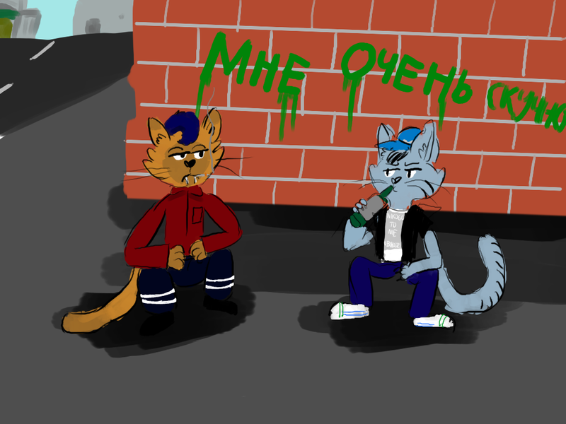 Size: 1024x768 | Tagged: abyssinian, alcohol, alley, anthro, artist:horsesplease, bored, capper dapperpaws, cat, chummer, cyrillic, derpibooru import, dresiarz, drinking, gopnik, graffiti, male, my little pony: the movie, polish, russian, safe, smoking, squatting