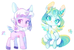 Size: 696x476 | Tagged: safe, artist:akamei, derpibooru import, oc, unofficial characters only, pegasus, pony, unicorn, duo, female, mare, simple background, smiling, transparent background