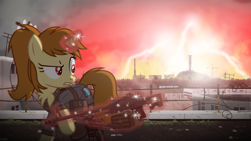 Size: 3840x2160 | Tagged: artist:brutalweather studio, blowout, chest fluff, derpibooru import, mercenary, oc, oc:katya ironstead, pkm, pripyat, safe, solo, s.t.a.l.k.e.r., unofficial characters only