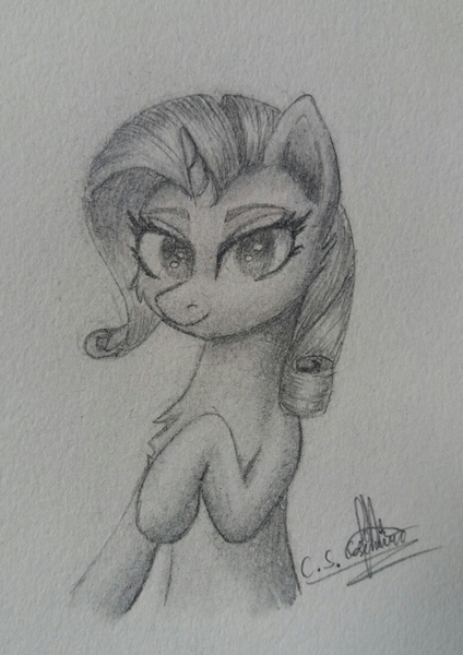 Size: 1880x2660 | Tagged: safe, artist:ironbeastz, derpibooru import, rarity, pony, bust, monochrome, portrait, solo, traditional art