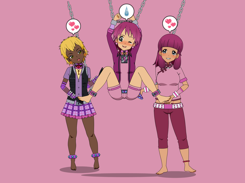 Size: 2000x1500 | Tagged: suggestive, artist:icey-wicey-1517, derpibooru import, dinky hooves, lily longsocks, ruby pinch, human, adorasexy, anklet, barefoot, bdsm, bedroom eyes, belt, blushing, bondage, bracelet, chains, clothes, coat, collar, crying, cute, dark skin, dinkypinch, ear piercing, earring, erotic tickling, feet, female, females only, femdom, femsub, fetish, foot fetish, gloves, hand on butt, heart, humanized, jeans, jewelry, kisekae, laughing, lesbian, miniskirt, necklace, older, older dinky hooves, older lily longsocks, older ruby pinch, one eye closed, open mouth, pants, pet tag, pictogram, piercing, pink background, polyamory, polygamy, sexy, shackles, shipping, shirt, shorts, simple background, skirt, skull, stars, submissive, suspended, tears of laughter, tickle fetish, tickle torture, tickling, wristband
