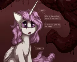 Size: 1280x1024 | Tagged: suggestive, artist:blackkaries, derpibooru import, princess celestia, alicorn, pony, ..., cheek fluff, chest fluff, dialogue, digital art, ear fluff, female, horn, i've seen enough hentai to know where this is going, imminent rape, imminent sex, imminent tentacle rape, imminent tentacle sex, mare, oblivious, pink-mane celestia, signature, sitting, solo, speech bubble, tentacles, wings