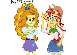 Size: 2000x1425 | Tagged: safe, artist:ktd1993, derpibooru import, adagio dazzle, applejack, rarity, sunset shimmer, equestria girls, 30 day otp challenge, clothes, cosplay, costume, female, implied applejack, implied lesbian, implied rarijack, implied rarity, implied shipping, lesbian, rarijack, shipping, simple background, sunsagio, transparent background