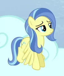 Size: 271x326 | Tagged: safe, derpibooru import, screencap, sunshower, pegasus, pony, tanks for the memories, background pony, cropped, female, flying, lidded eyes, mare, solo