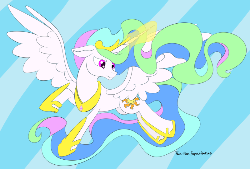 Size: 3432x2328 | Tagged: safe, artist:the-fox-experiment, derpibooru import, princess celestia, alicorn, pony, abstract background, cutie mark, flying, glowing horn, hoof shoes