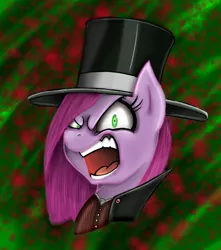 Size: 850x962 | Tagged: safe, artist:mickeymonster, artist:robocop17, derpibooru import, pinkie pie, earth pony, pony, abstract background, alive, bust, dr jekyll and mr hyde, dr pinkie and miss pie, green eyes, hat, miss pie, mr hyde, pinkamena diane pie, portrait, solo, top hat