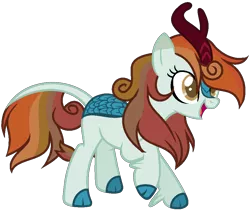 Size: 964x816 | Tagged: safe, artist:cosmicwitchadopts, derpibooru import, oc, kirin, sounds of silence, adoptable, cloven hooves, colored hooves, female, kirin hybrid, kirin pony hybrid, magical lesbian spawn, offspring, open mouth, parent:autumn blaze, parent:rainbow dash, parents:autumndash, raised hoof, simple background, solo, transparent background