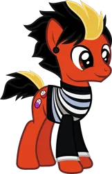 Size: 843x1300 | Tagged: safe, artist:lightningbolt, derpibooru import, ponified, earth pony, pony, .svg available, clothes, dyed mane, dyed tail, ear piercing, frown, gauges, happy, jaime preciado, long sleeves, male, pierce the veil, piercing, shirt, simple background, smiling, solo, stallion, standing, svg, transparent background, vector