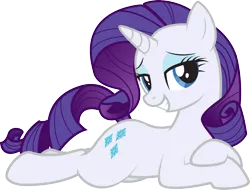 Size: 2879x2188 | Tagged: safe, artist:lightning stripe, derpibooru import, rarity, pony, unicorn, bedroom eyes, blue eyes, cutie mark, draw me like one of your french girls, eyelashes, eyeshadow, female, grin, lidded eyes, lying down, makeup, mare, purple hair, purple mane, seductive look, show accurate, simple background, smiling, solo, transparent background, white coat