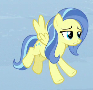 Size: 303x292 | Tagged: safe, derpibooru import, screencap, sunshower, pegasus, pony, tanks for the memories, background pony, cropped, female, flying, mare, solo