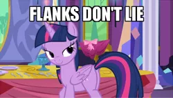 Size: 500x283 | Tagged: alicorn, bedroom eyes, caption, context is for the weak, derpibooru import, edit, edited screencap, eyebrows, female, hips don't lie, image macro, meme, no second prances, plot, safe, screencap, text, twilight sparkle, twilight sparkle (alicorn)